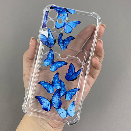 Чохол для Apple iPhone 11 чохол із синіми метеликами з кишенею для карт на айфон 11 прозорий q01y, фото 1