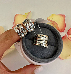 Срібний комплект з золотими пластинами та фіанітами "Астерія"