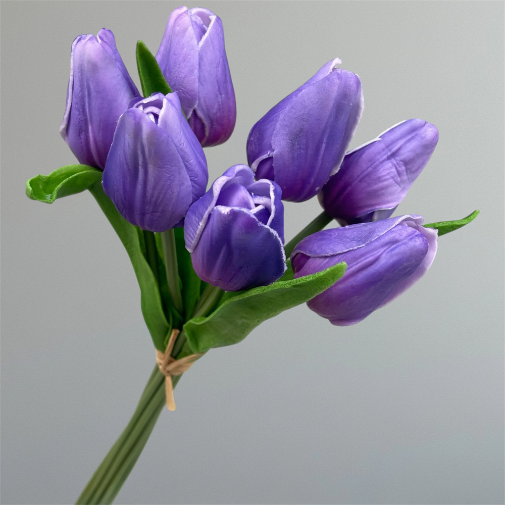 Штучний тюльпан 7 шт. зв'язка 33 см латексний бузковий, фото 1