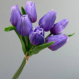 Штучний тюльпан 7 шт. зв'язка 33 см латексний бузковий