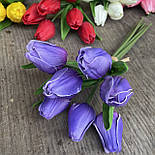 Штучний тюльпан 7 шт. зв'язка 33 см латексний бузковий, фото 2