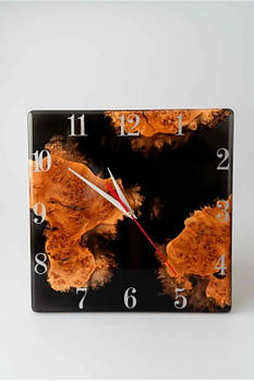 Унікальний Годинник з дерева та епоксидної смоли  ручної роботи "Дерев'яний Літопис" 30x30 см