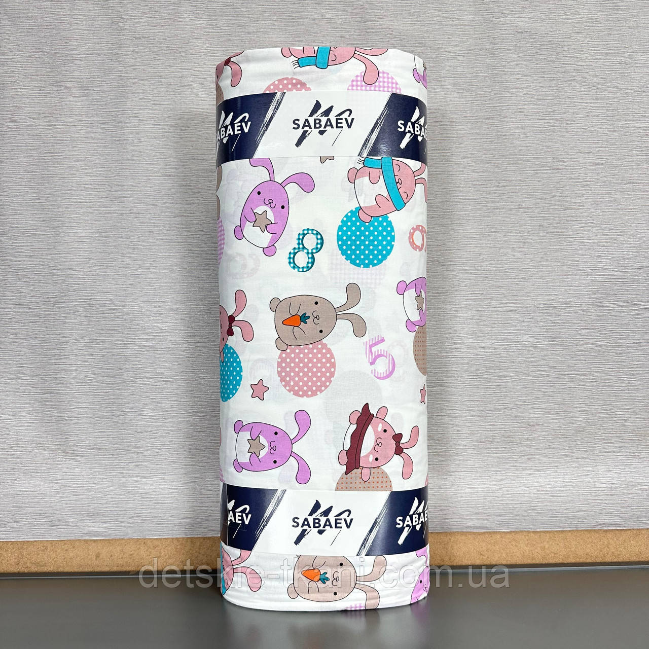 Тканина ранфорс оптом "Зайчики та цифри" (рулонами), фото 1