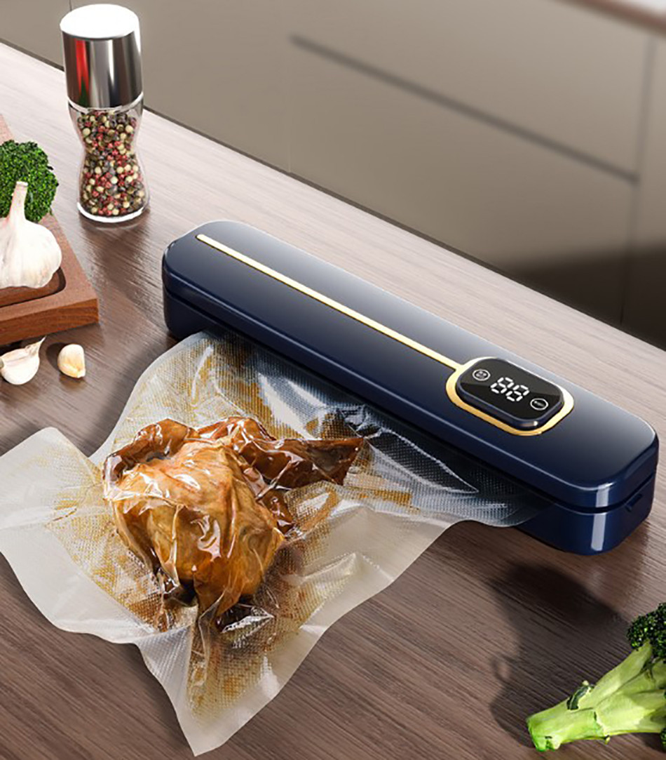 Вакууматор упаковщик їжі з пакетами Wi-simple F001 синій. Вакумізатор пакувальник для дому, фото 1