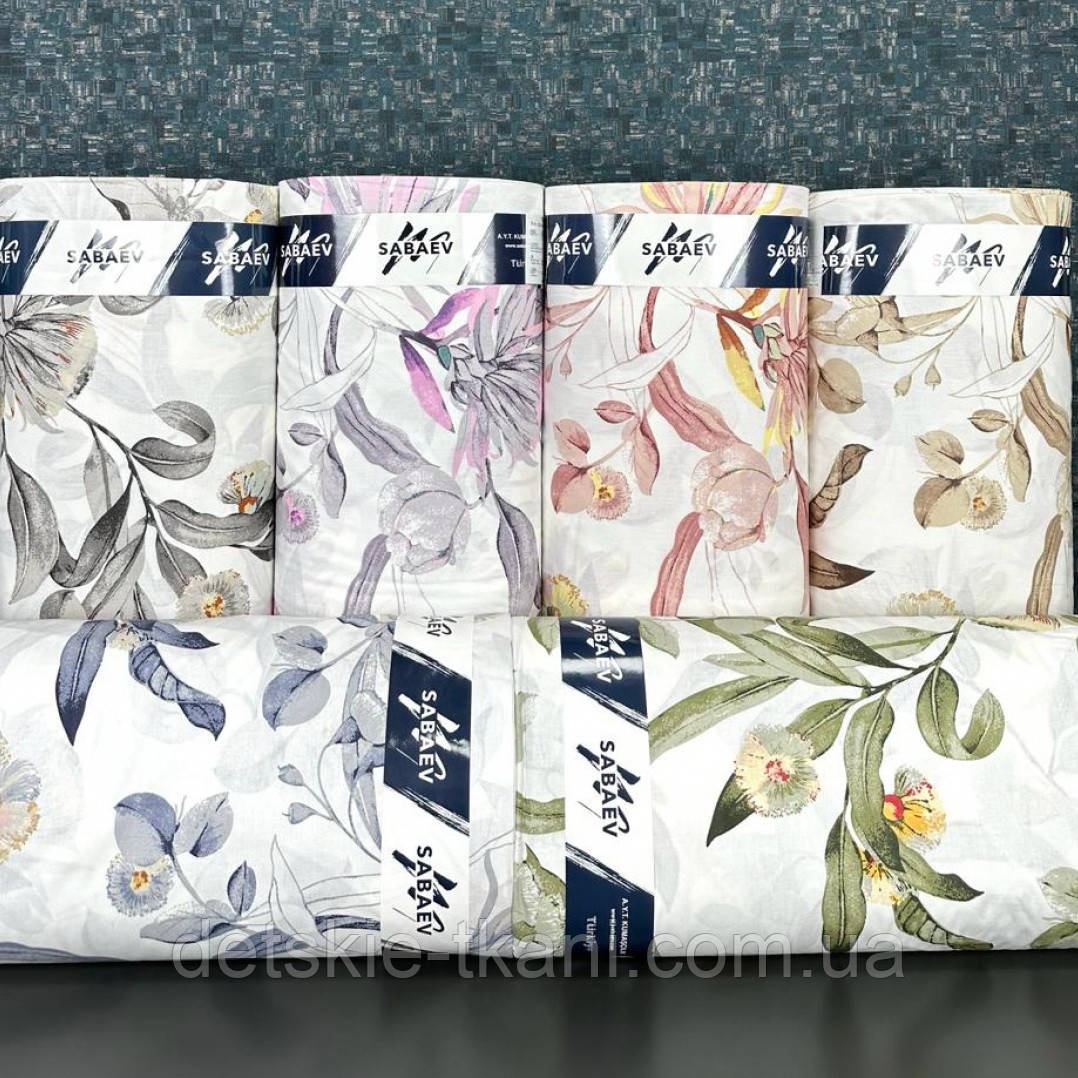 Тканина ранфорс оптом "Екзотичні квіти та листя" (рулонами), фото 1