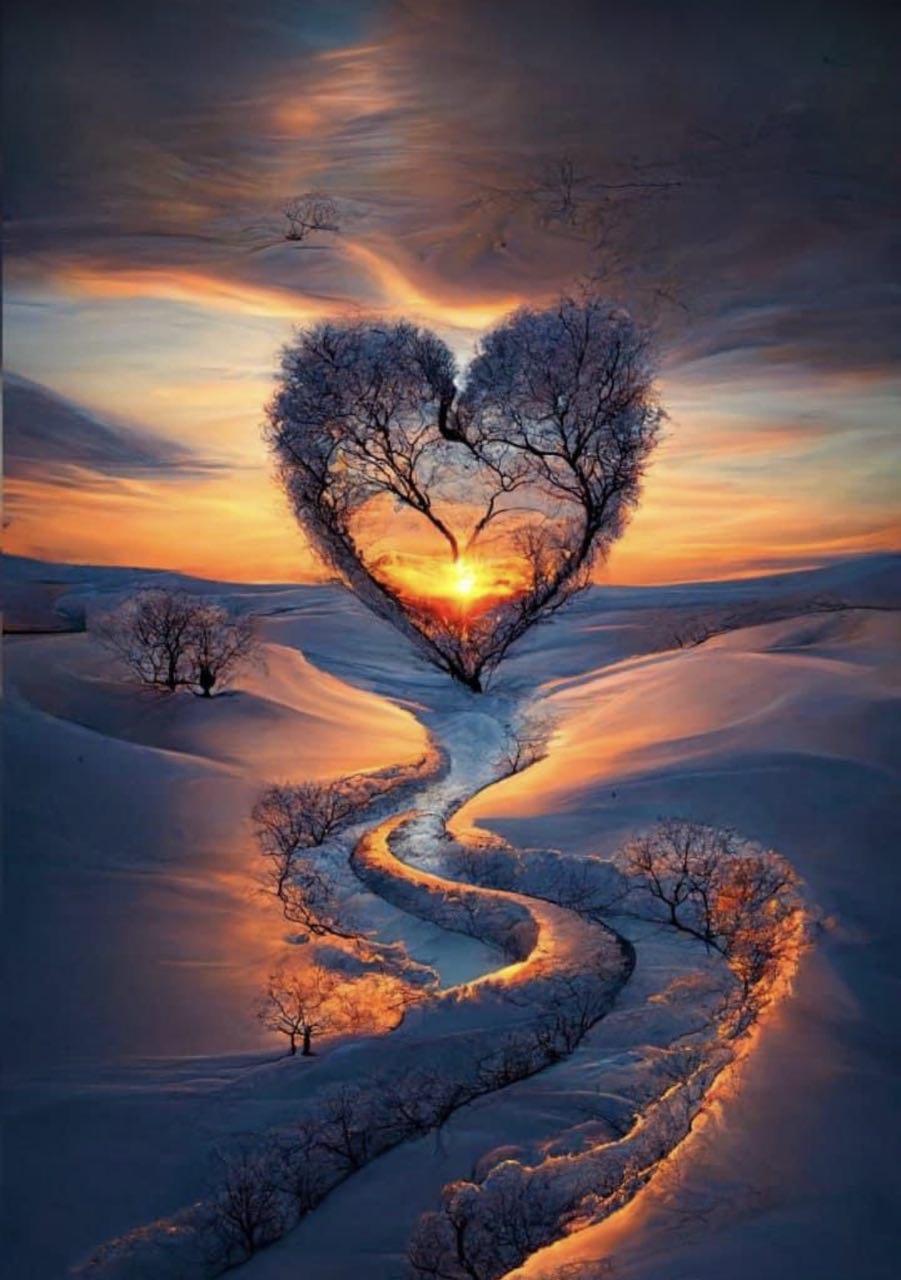 Алмазна мозаїка "Зимовий пейзаж із серцем", без підрамника, 35*45см, ТМ Dreamtoys, фото 1