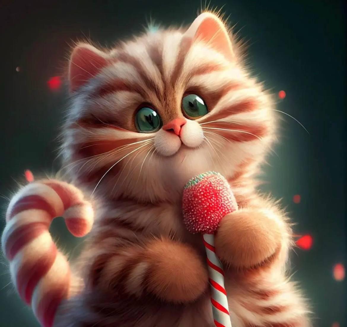 Алмазна мозаїка "Кіт з льодяником", 20*20см, на рамці, ТМ Dreamtoys, фото 1