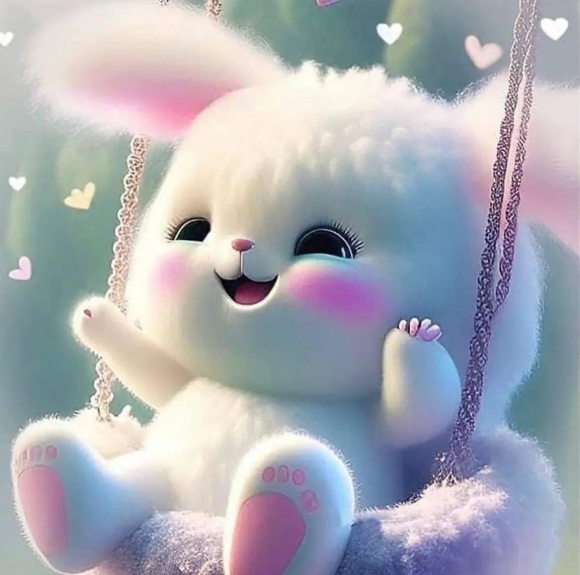 Алмазна мозаїка "Кролик на гойдалках", 20*20см, на рамці, ТМ Dreamtoys, фото 1