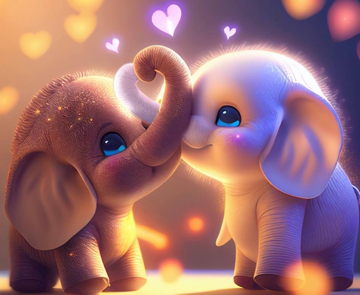 Алмазна мозаїка "Кохання слоненят", 20*20см, на рамці, ТМ Dreamtoys, фото 1