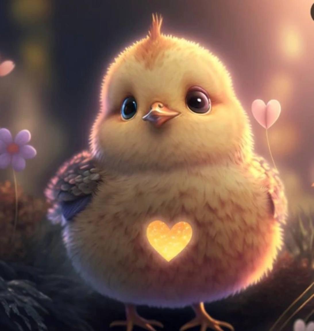 Алмазна мозаїка "Пухнастий курча з серцем", 20*20см, на рамці, ТМ Dreamtoys, фото 1