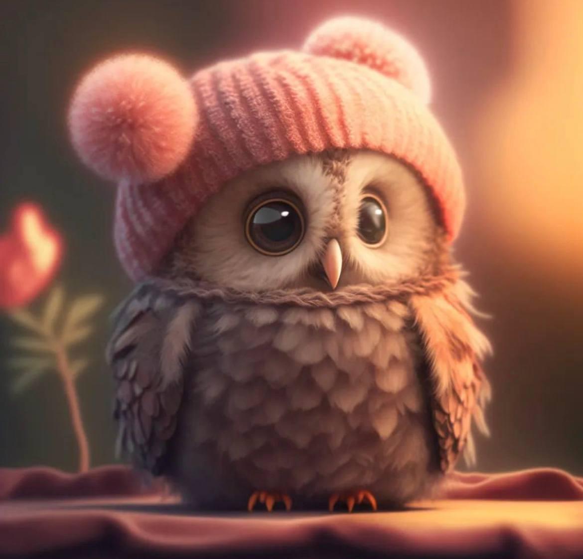 Алмазна мозаїка "Сова в рожевій шапочці", 20*20см, на рамці, ТМ Dreamtoys, фото 1