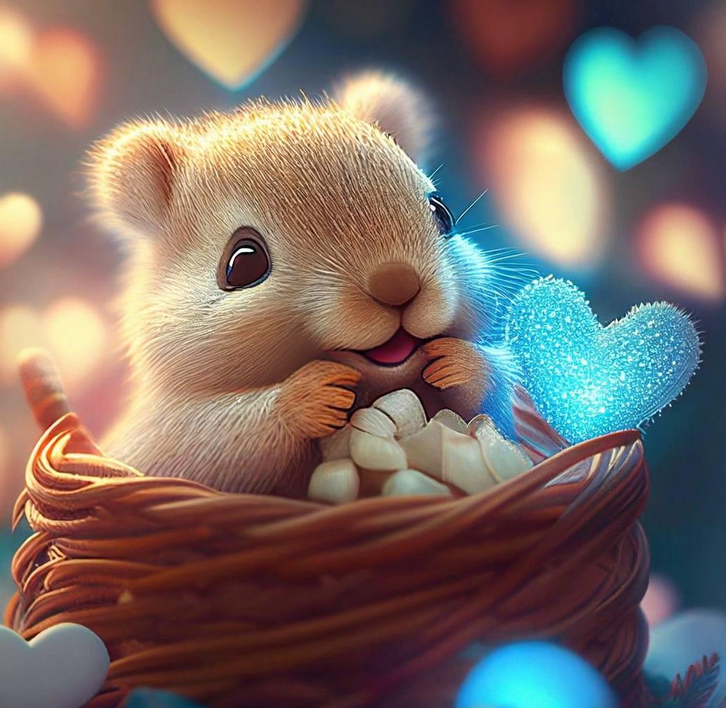 Алмазна мозаїка "Щасливий хом'ячок з сердечком", 20*20см, на рамці, ТМ Dreamtoys, фото 1