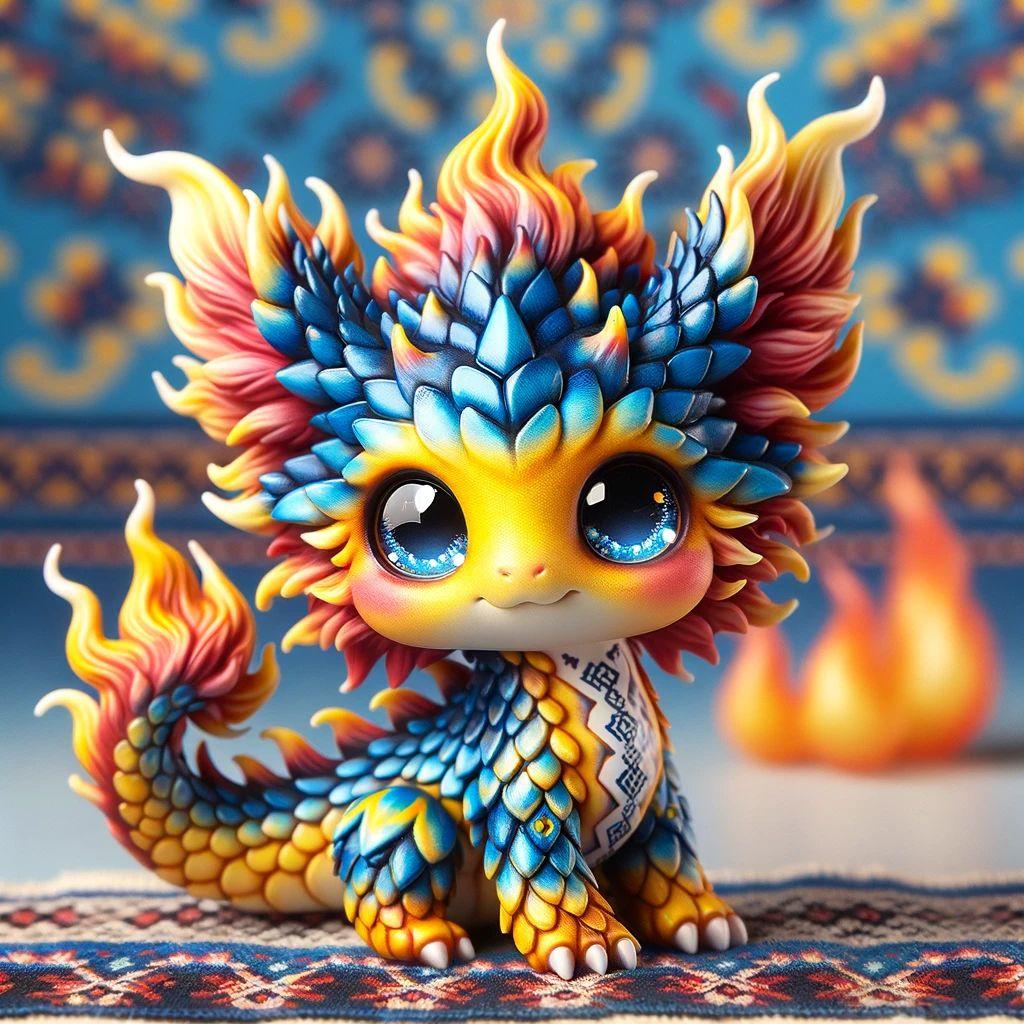 Алмазна мозаїка "Український вогняний дракончик", 20*20см, на рамці, ТМ Dreamtoys, фото 1