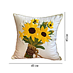 Наволочки на подушки декоративні 45х45 см, прикрашена об'ємною на дотик вишивкою букет соняшників, фото 3