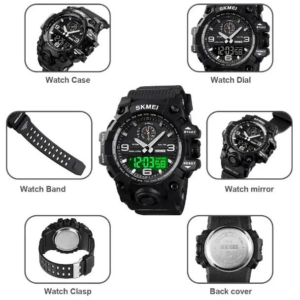 Годинники для чоловіка SKMEI 1586BK BLACK, Годинники наручні електронні тактичні, XQ-699 Протиударний годинник, фото 1