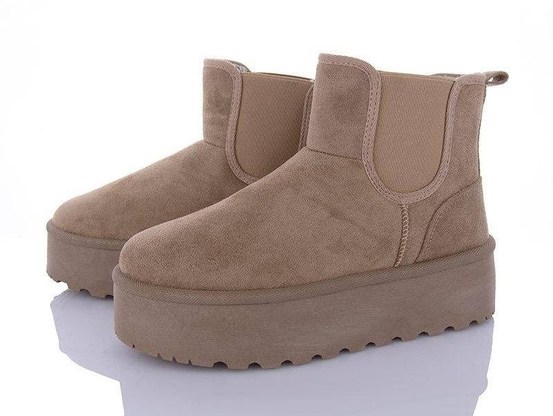 Уги ЧЕЛСІ черевички теплі БІЖОВІ BEIGE світлі ХАКИ на високій підошві екозамша жіночі зимові LQD, фото 1