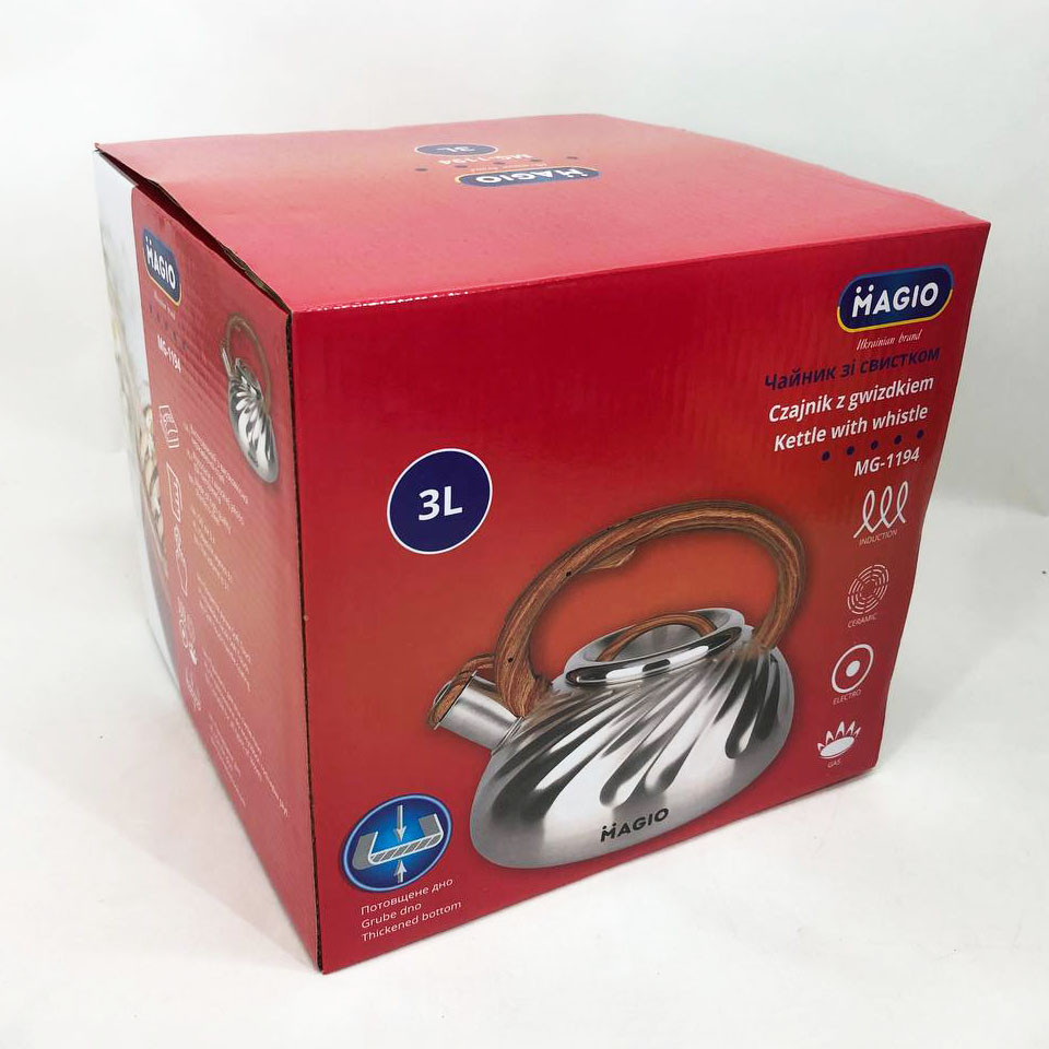 Чайник для газової плити 3 літри Magio MG-1194 3 л, Чайник нержавіюча сталь KI-380 зі свистком, фото 1
