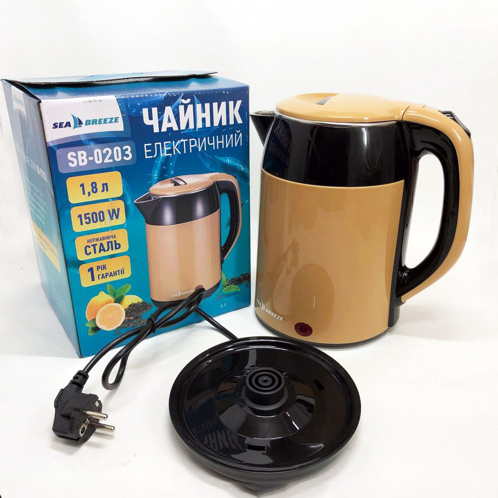 Безшумний чайник SeaBreeze SB-0203 1.8 Л 1500 Вт, Електрочайник RL-468 індикатором увімкнення, фото 1