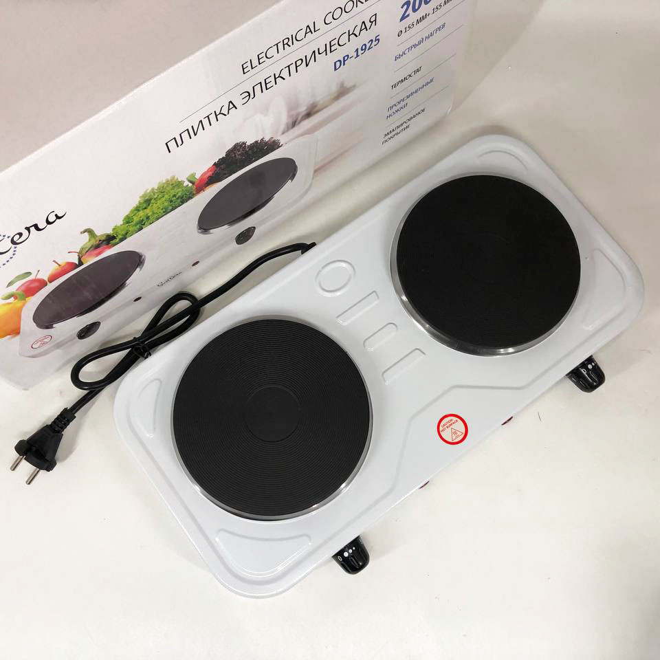 Плита для кухні диск Suntera DP-1925 2000 Вт, Плита кухонна, Електрична плита на дві конфорки UP-834 для столу, фото 1