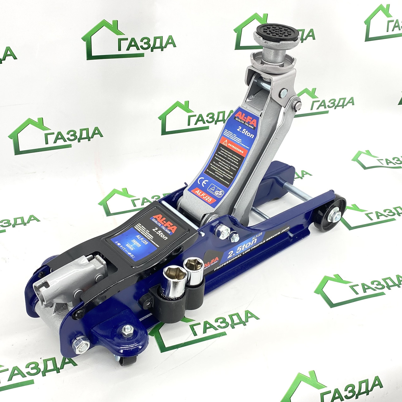 Гідравлічний домкрат AL-FA ALFJ25 2,5 т із балонним ключем та двома головками, фото 1