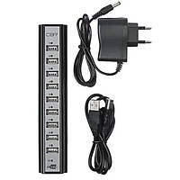 Розгалужувач USB HUB на 10 портів з активною зарядкою 220V, Розгалужувач юсб, Хаб XD-882 для ноутбука