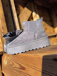 Уги ЧЕЛСІ черевички теплі СІРЯ GREY на високій підошві екозамша жіночі зимові з лейбл UGG