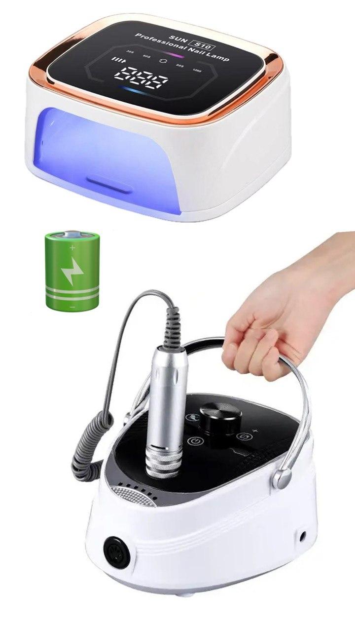 Набір для манікюру на акуммуляторі: Фрезер для манікюру BQ-730 потужністю 50 Вт+Лампа Sun S10 потужністю 108 Вт.