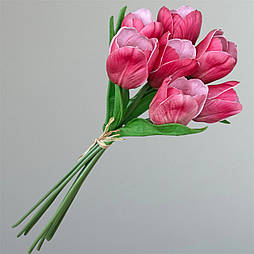 Штучний тюльпан 7 шт. зв'язка 33 см латексний рожевий розкриття