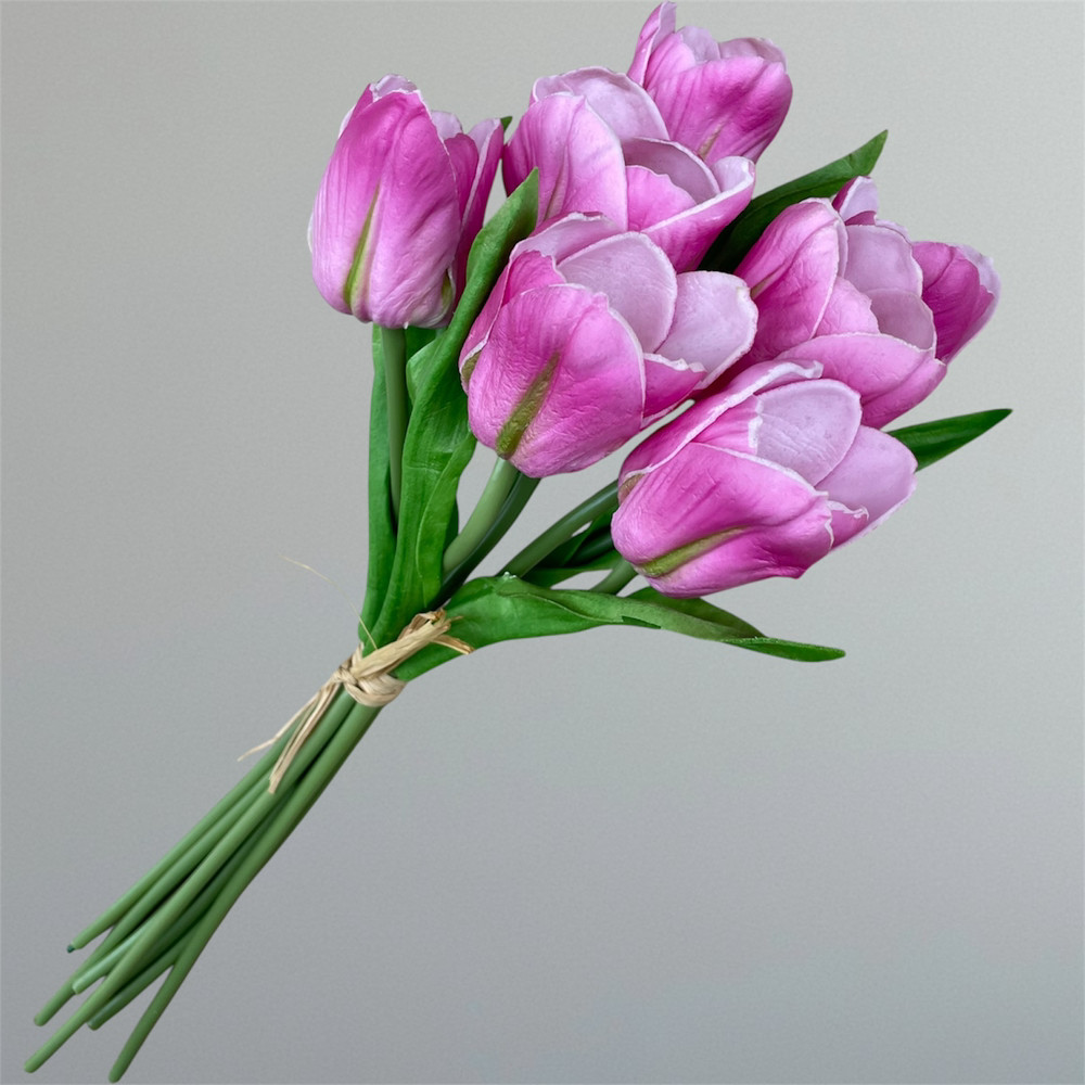 Штучний тюльпан 7 шт. зв'язка 33 см латексний бузковий, фото 1