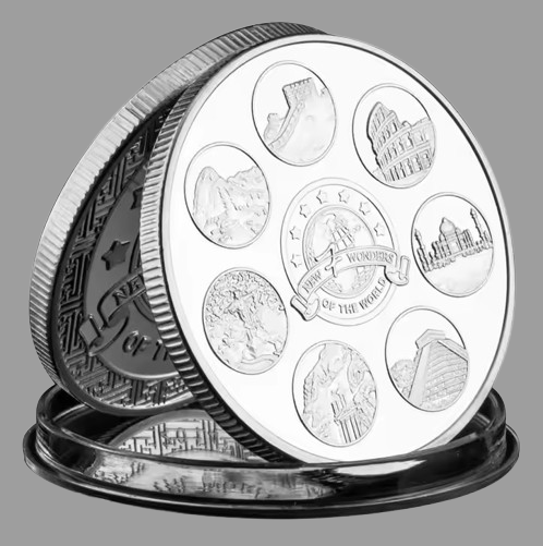 Сувенірна монета "Сімь чудес світла". силер, фото 1