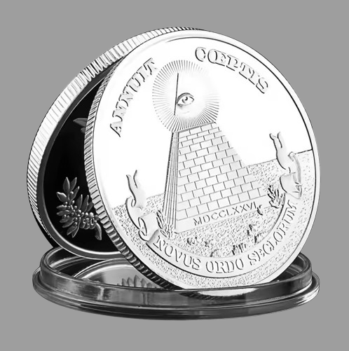 Масонська монета, монета з пірамідою й всевидимимим оком. срібло, фото 1