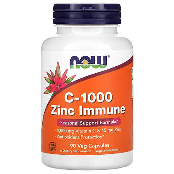 Вiтамiн С та Цинк для імунітету Now Foods C-1000 Zinc Immune 1000 мг/15 мг 90 капсул
