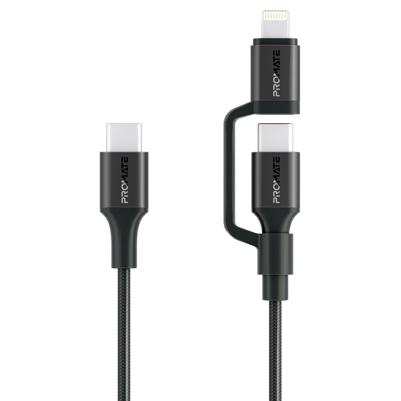 Кабель Promate PowerLink-CCi USB-C to USB-C/Lightning 1.2 м Black (powerlink-cci.black), фото 1