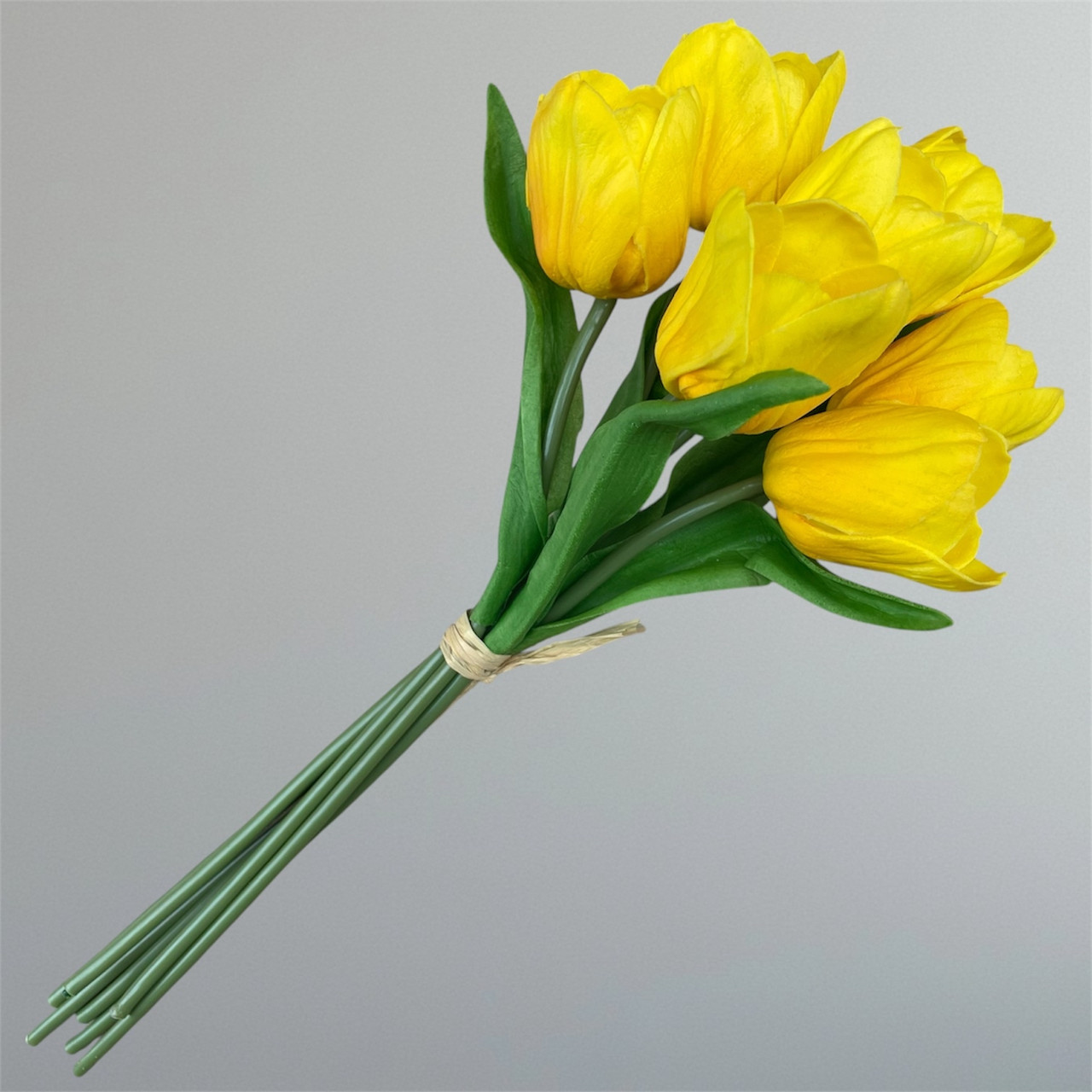Штучний тюльпан 7 шт. зв'язка 33 см латексний жовтий, фото 1