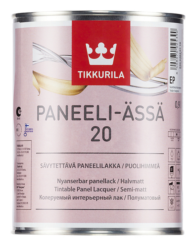 Панельний лак для стін TIKKURILA Paneeli Assa 20 на водній основі напівматовий, ЕР, 0,9л