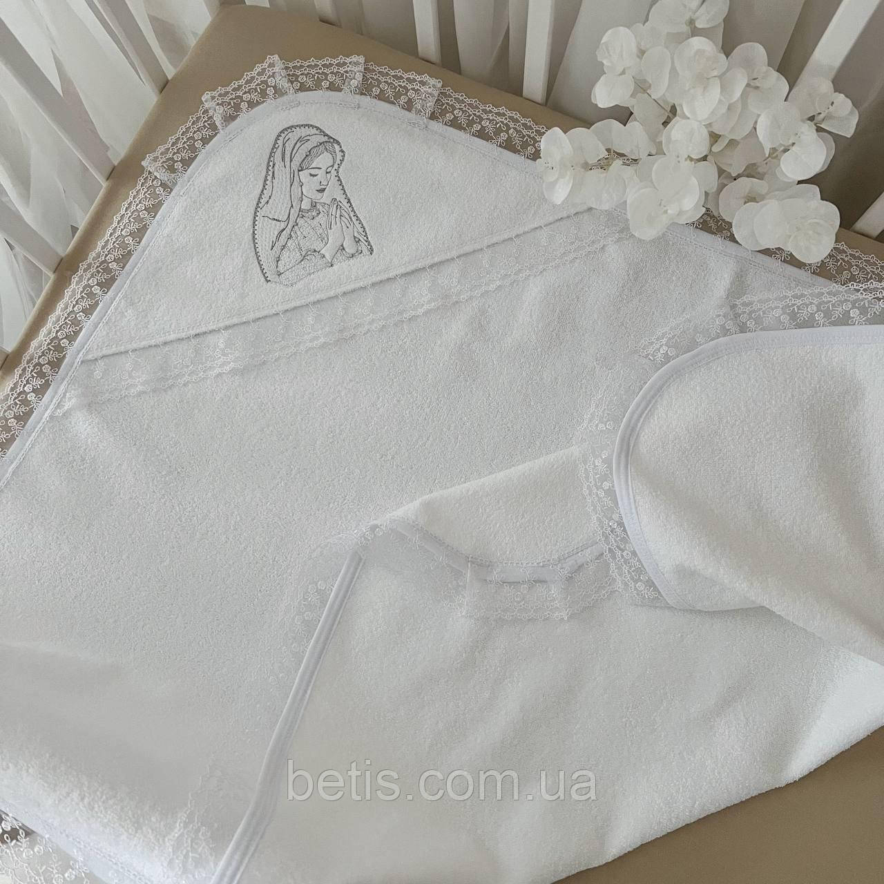 Крижма "Марія" з вишивкою Білий/срібло Махра двухстороння арт.91449894 75*90 см.(р)