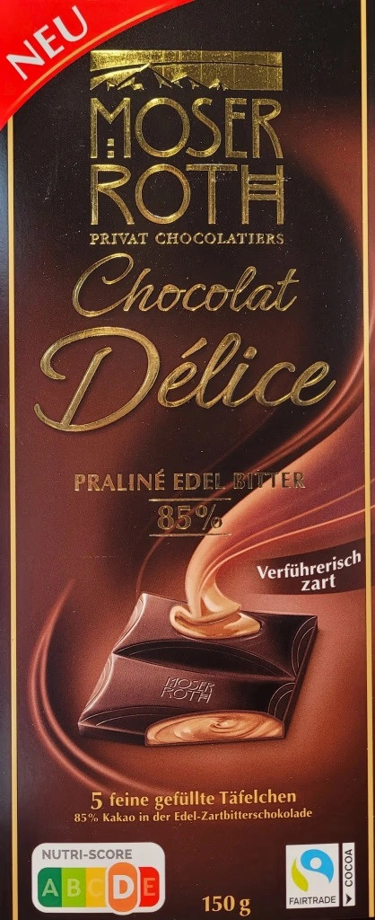 Шоколад Чорний Moser Roth Chocolat Delice Praline Edel 85% Bitter 150 г Німеччина (10 шт./1 уп)
