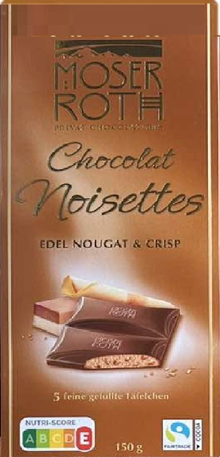 Шоколад Молочний Moser Roth Chocolat Noisettes Edel Nougat & Crisp 150 г Німеччина
