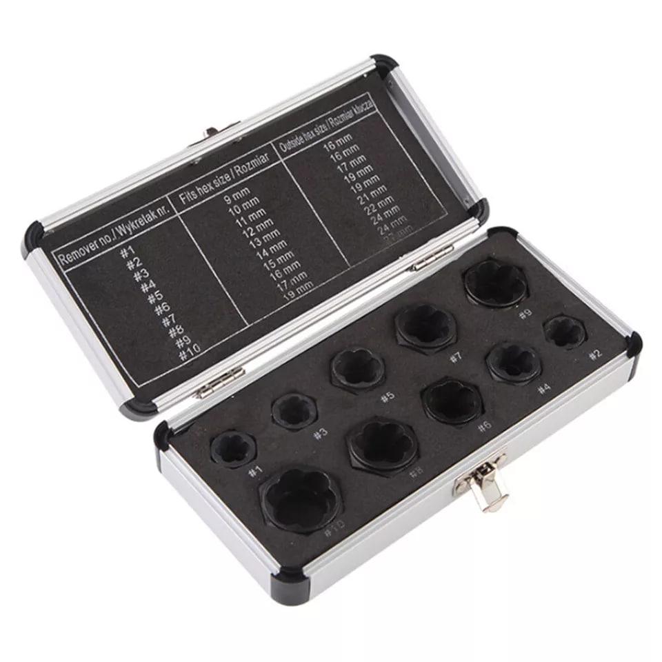 Набор экстракторов для поврежденных болтов, гаек, винтов 10шт, фото 1