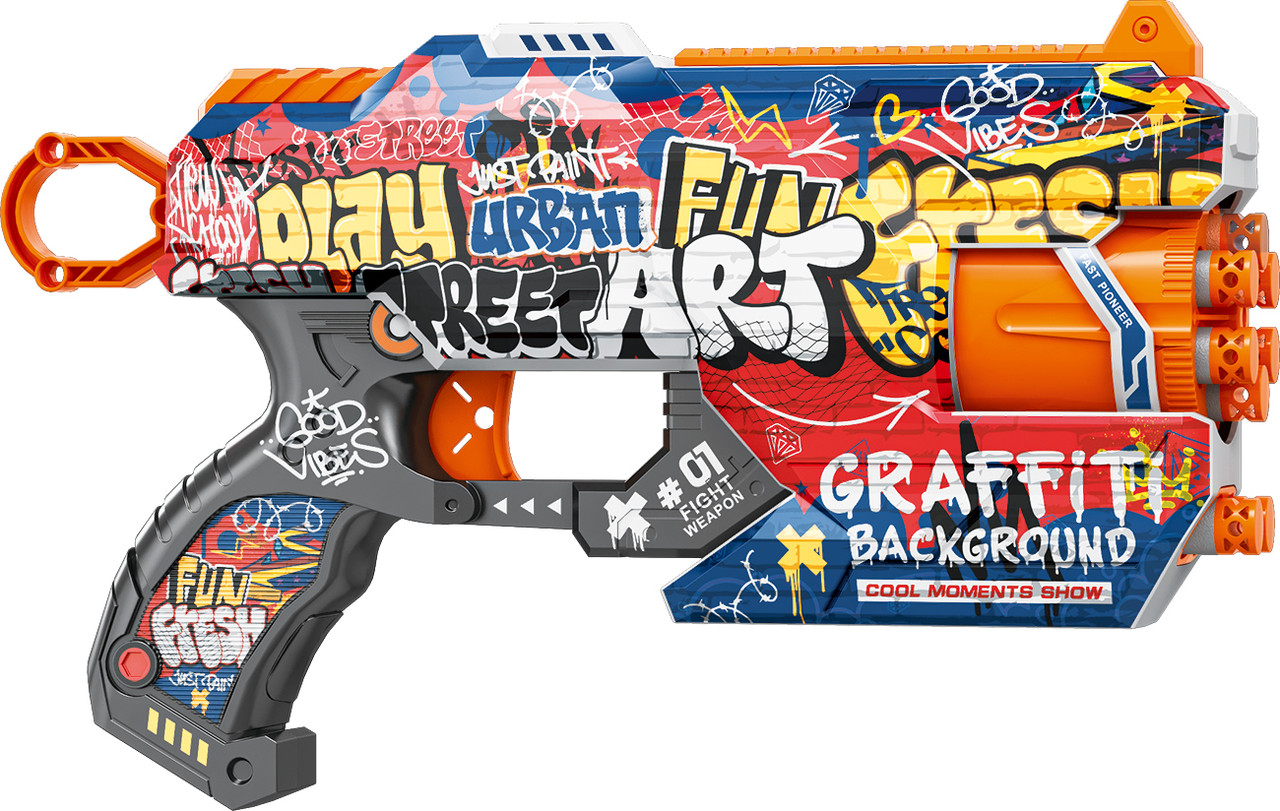 Іграшковий пістолет мех. з барабаном та м'як. набоями (12 шт.) (Графіті) (28 х 17,4см), фото 1