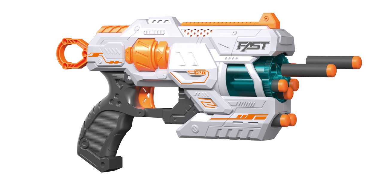 Іграшковий пістолет механічний з барабаном та м'якими набоями Білий (12 шт.) (28 х 17,4см), фото 1