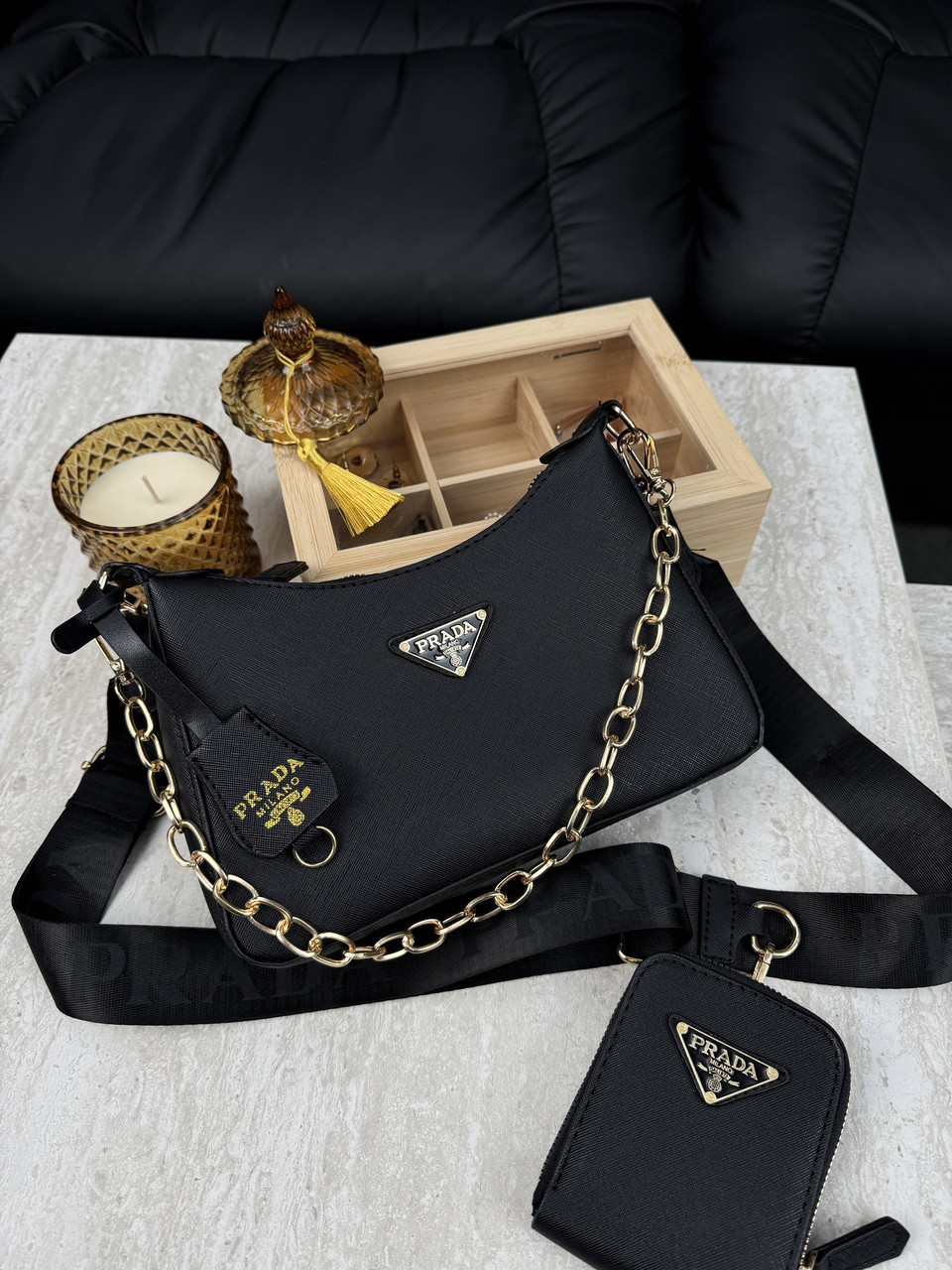 Сумка жіноча клатч Prada 2 в 1 чорний
