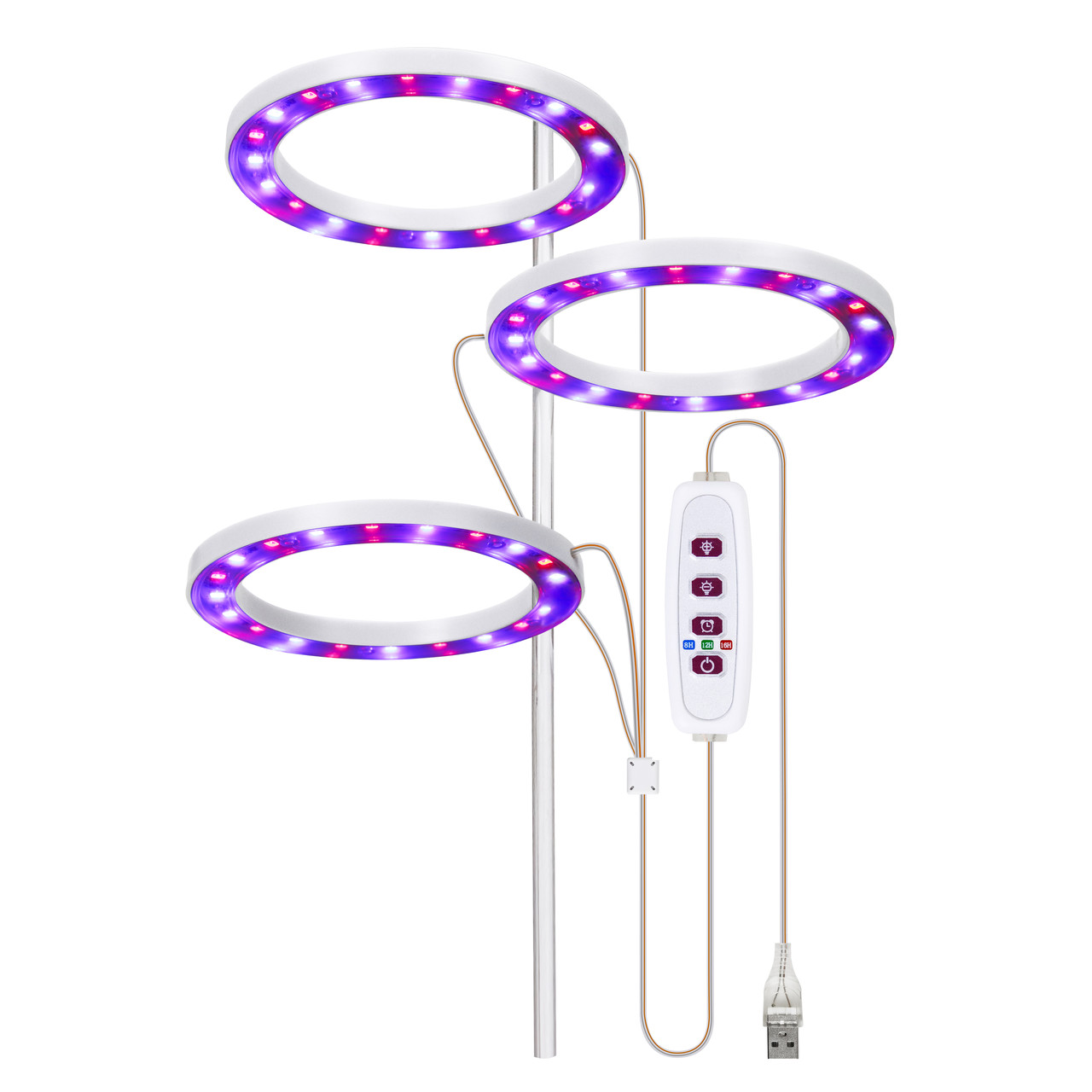 Світлодіодна фітолампа для кімнатних рослин з таймером 3 кільця 60 LED QRCP-01003, фото 1