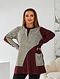 Стильна туніка великого розміру Ліка бордо з бежем (52-74), фото 4