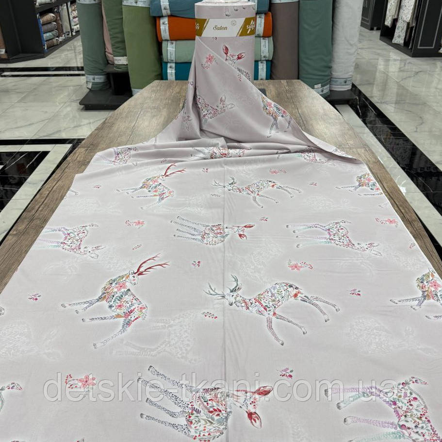 Тканина сатин digital оптом "Візерунчасті олені" (рулонами), фото 1