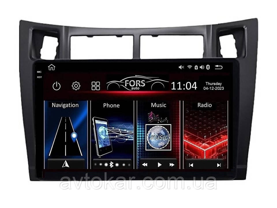 Штатна магнітола FORS.auto FS 4 PRO для Toyota Yaris/Vitz/Platz (4+64Gb, 9", black) 2005-2011