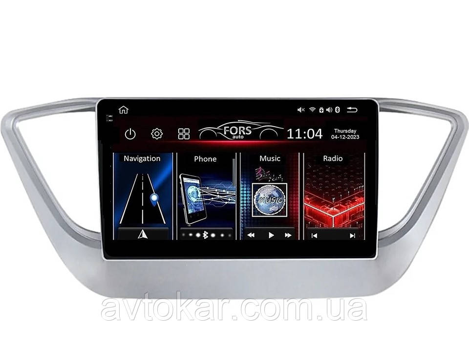 Штатна магнітола FORS.auto FS 4 MAX для Hyundai Accent/Verna (4+32Gb, 9") 2017-2018