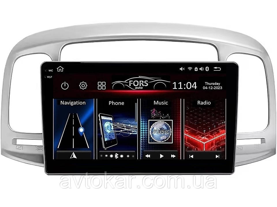 Штатна магнітола FORS.auto FS 6 MAX для Hyundai Accent 2009-2012/Verna (6+128Gb, 9") 2008-2011