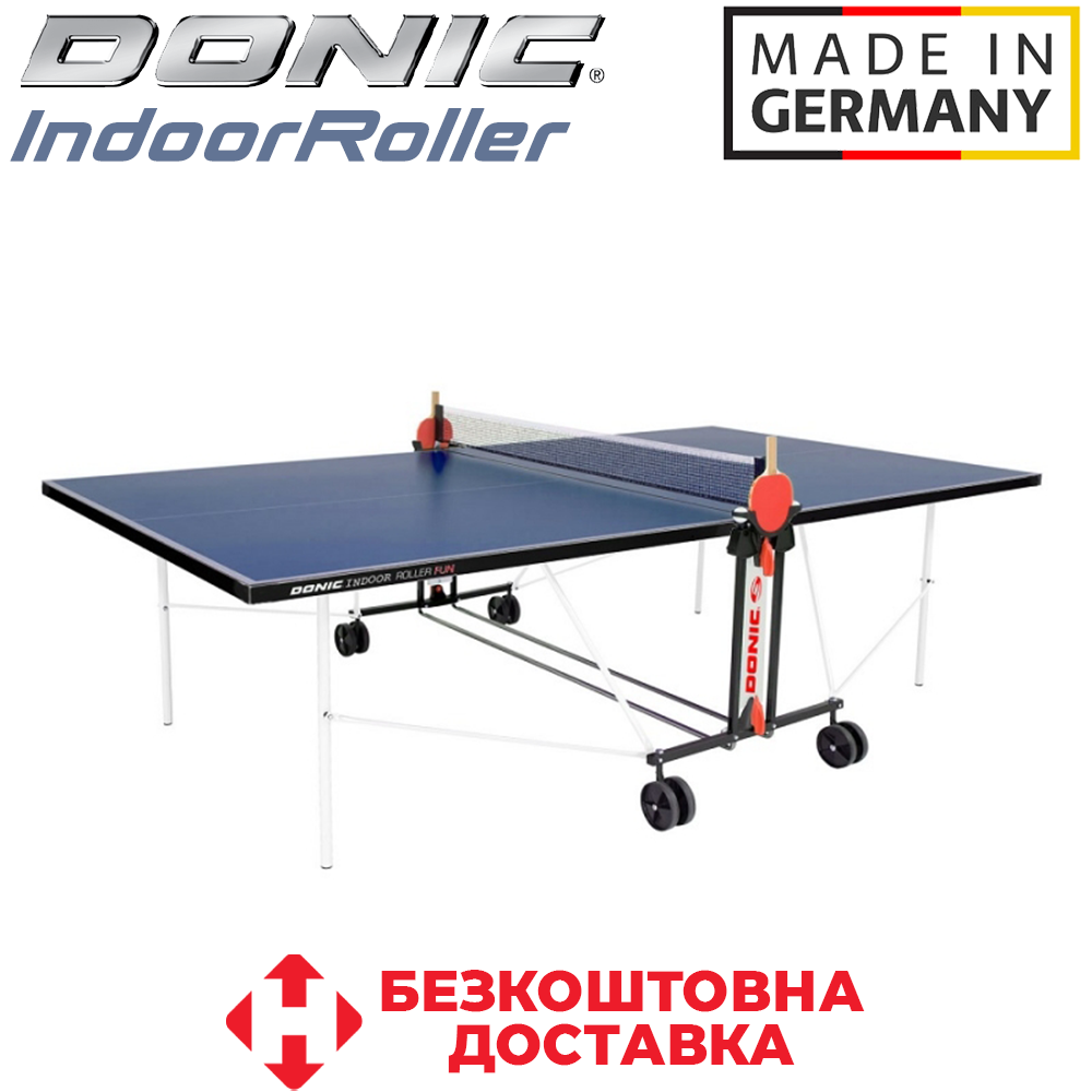 Тенісний стіл для закритих приміщень складаний тенісний стіл ігровий Donic Indoor Roller FUN синій