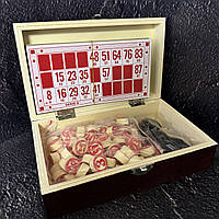Гра настільна Лото в дерев'яній коробці з дер. діжечками 90 шт. W9902 (р-р 24x10x7,5см) бордовий
